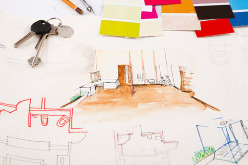 Preview: Designers tools on hand painted sketch of room