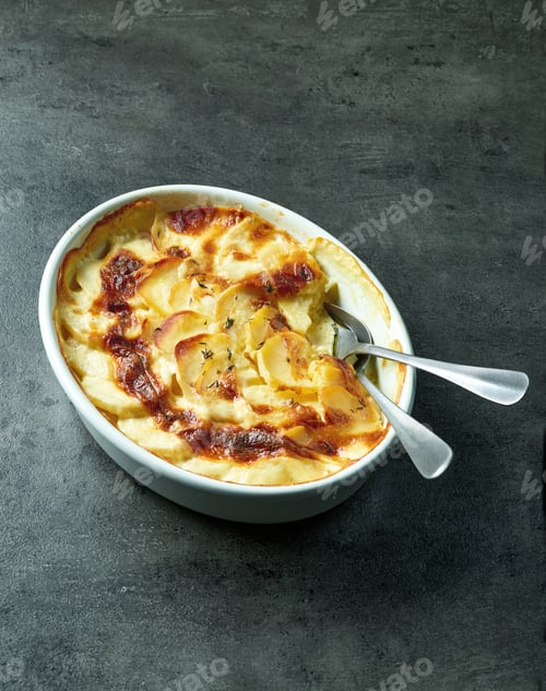 Preview: bowl of freshly baked potato gratin