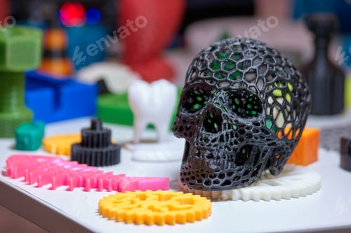Preview: Stainless steel hollow grid skull made by 3d printer.