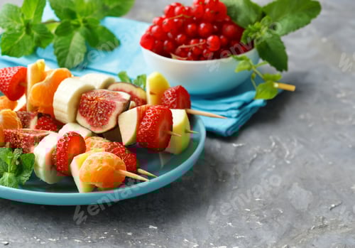Preview: Fresh Fruit Skewers with Mint Leaves
