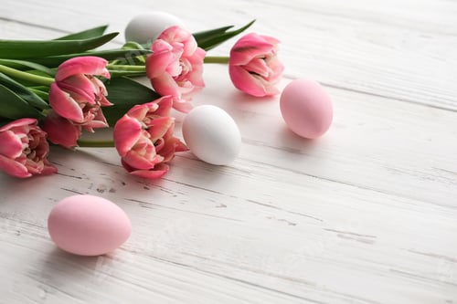 Preview: Tulips and eggs in soft pastel colors