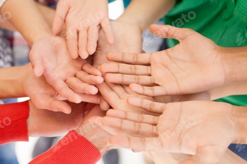 Preview: We are all people. Top view of people holding their palms together