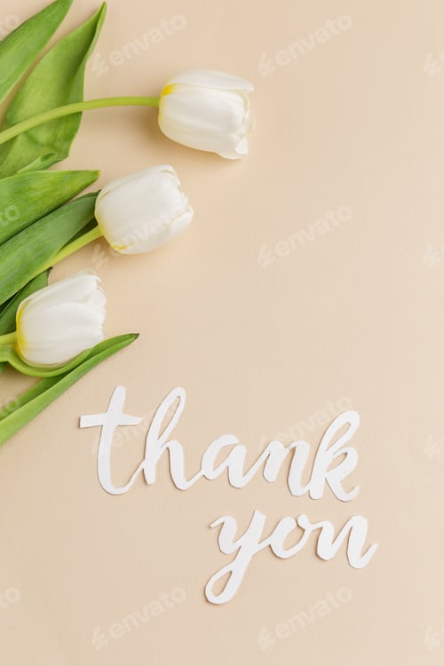 Preview: Gratitude Expressed with White Tulips and Thank You Note