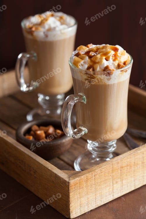 Preview: latte with whiped cream and caramel