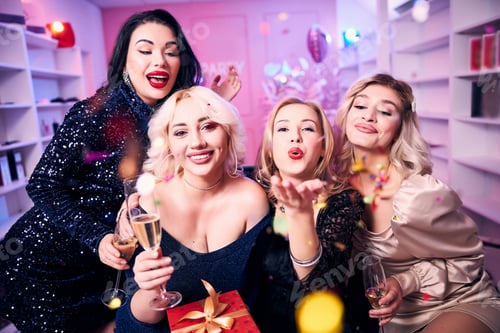 Preview: Four glamorous office workers having fun together