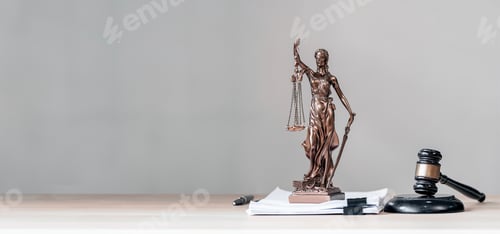 Preview: Lady justice and wooden gavel on the table. Legal and law concept.