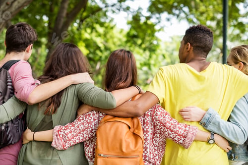 Preview: Diverse Group Young People Bonding Outdoors Concept