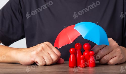 Preview: Hand holding umbrella and cover family.