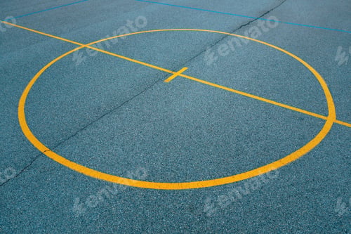 Preview: Center circle on outdoor basketball court lines and markings on concrete flooring