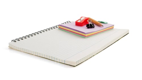 Preview: notebook and school supplies on white