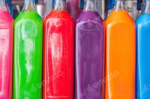 Preview: Colourful syrups in glass bottles