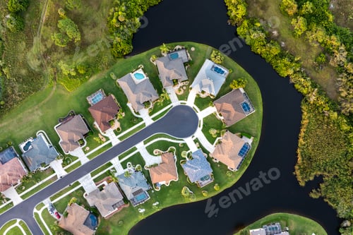Preview: View from above of residential houses in living area in North Port, FL.