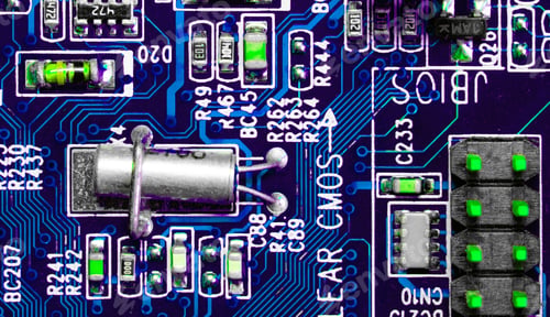 Preview: Close up of components and microchips on PC circuit board