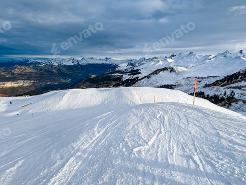 Preview: Snow covered mountains and ski slopes, ski area Stoos