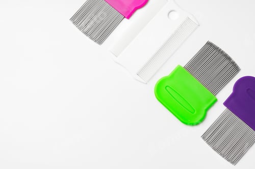 Preview: Colorful plastic and metal combs on a white background