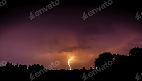 Preview: Bright singular thunder creates colorful colours and silhouette of surrounding