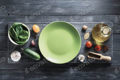 Preview: spice, herbs and food ingredients on wood