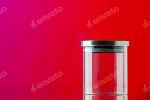 Preview: front view empty glass can little flask on pink-red background color photo transparent food drink