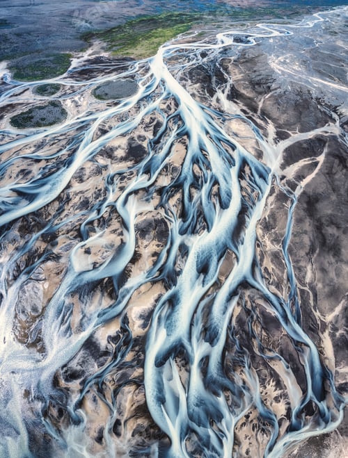 Preview: Aerial view of abstract glacier rivers pattern on earth in highlands of Iceland