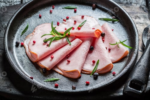 Preview: Smoked cold meats on black buried board