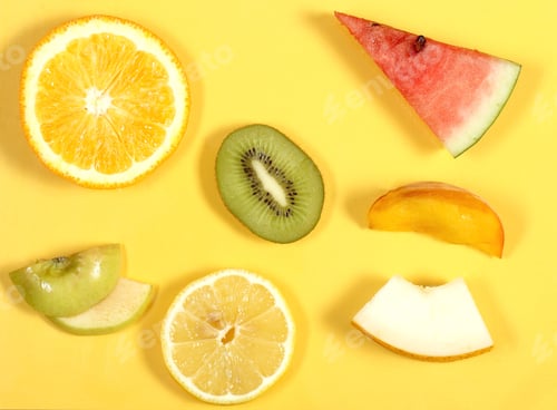 Preview: Different Fruits Lying On The Table Cut And Bright