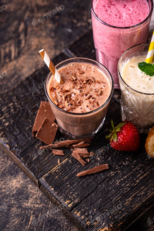 Preview: Milkshake from strawberry, banana and chocolate