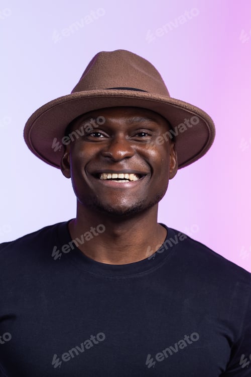 Preview: Close up portrait of happy african american man laughing