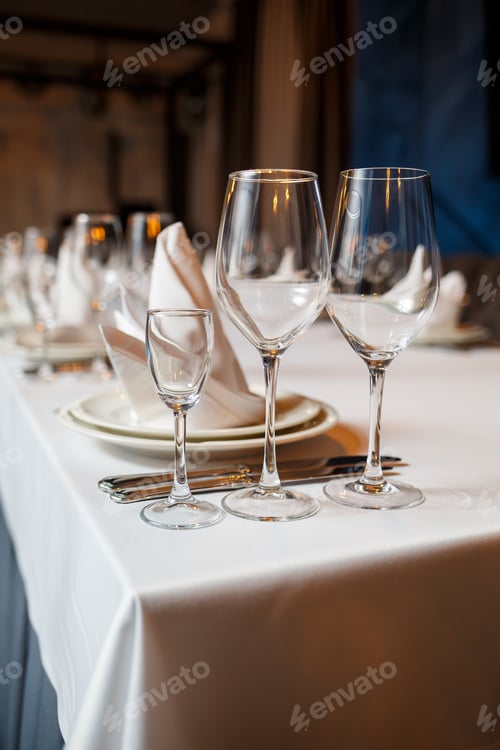 Preview: Serving a festive table in a restaurant. Preparation of a banquet for a holiday