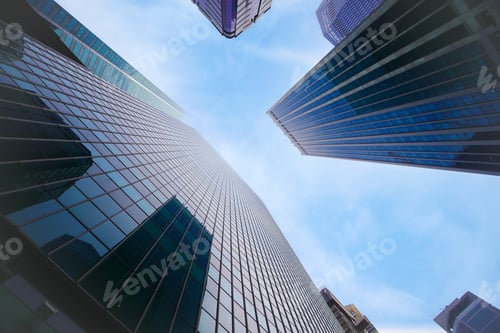 Preview: low angle view of singapore city buildings.