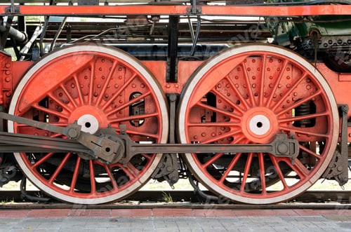 Preview: Big red wheels of a steam locomotive