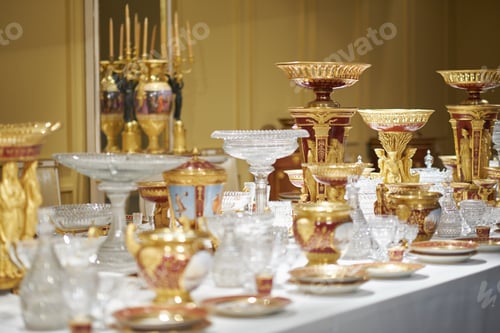 Preview: Wedding. Banquet. The chairs and round table for guests, served with cutlery