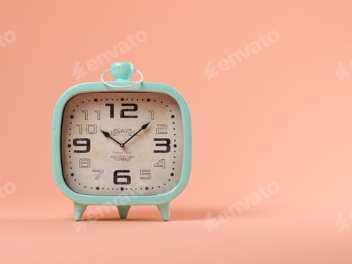 Preview: Blue clock on pink background 3D illustration