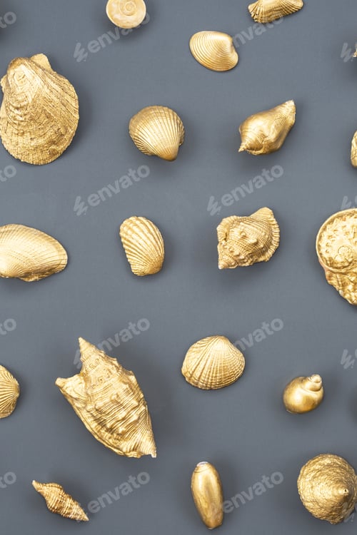 Preview: Gold sea shells arrangement.