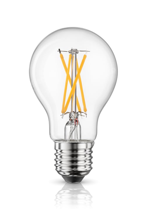 Preview: LED filament light bulb with e27 base isolated on white.