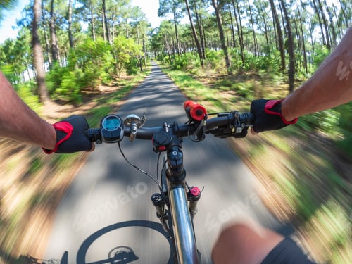 Preview: France, Landes, senior man on e-bike in the forest