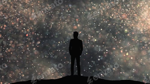 Preview: The human silhouette standing on a starry sky background.
