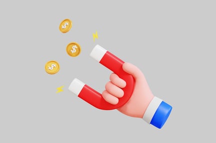 Preview: Hand with magnet attracting coins