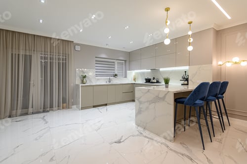 Preview: Luxury white modern marble kitchen in studio space
