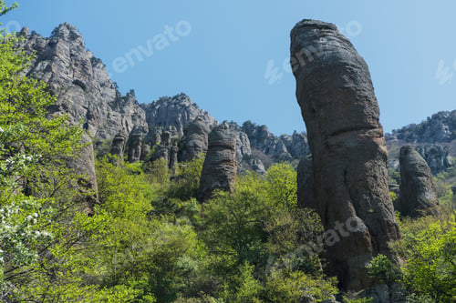 Preview: Mountain Landscape- Springtime Mystical Nature. Journey Through Roads And Stone- Hiking Pathways.