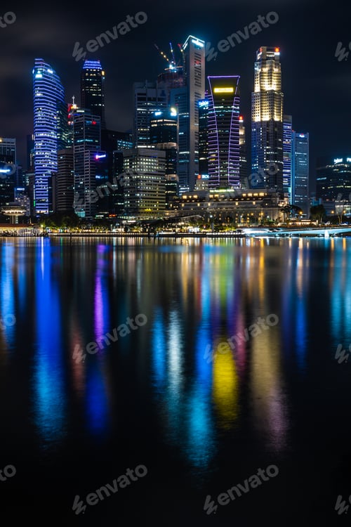 Preview: View of Singapore’s downtown skyscrapers at night.
