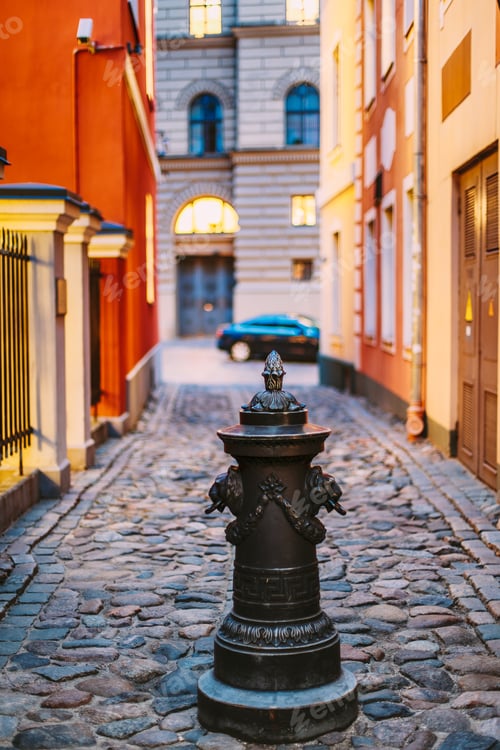 Preview: Riga, Latvia. Small Column Pillar Shaft Stake Pile At Torna Stre