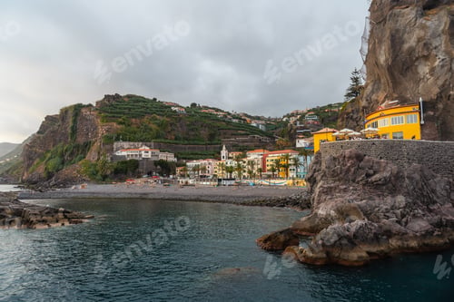 Preview: View of Ponta do Sol beach in summer from the seafront called Cais da, Madeira. Portugal