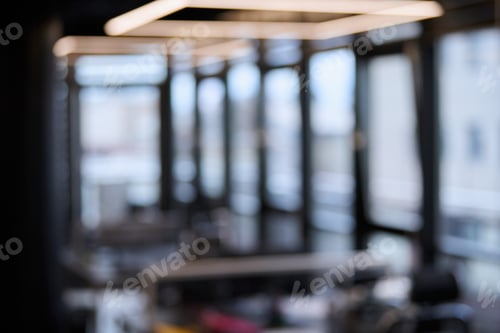Preview: Modern office blurred background. Large corporation workplaces in open space office. Soft focus