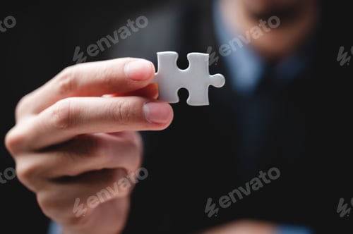 Preview: business success concept idea of jigsaw puzzle, teamwork solution and join connection