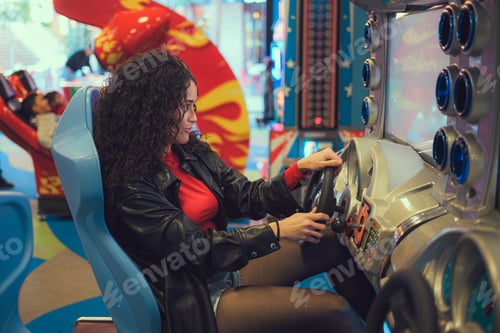 Preview: Woman sitting in chair playing video game