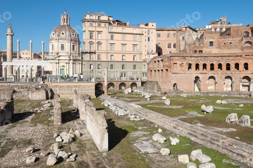 Preview: Trajans column. Ancient Rome cityscape landmark. Roman forum monument. Italy