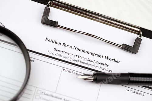 Preview: I-129 Petition for a nonimmigrant worker blank form on A4 tablet lies on office table