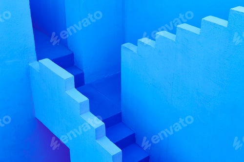 Preview: Geometric building stairs detail in blue tone. Calpe, Alicante