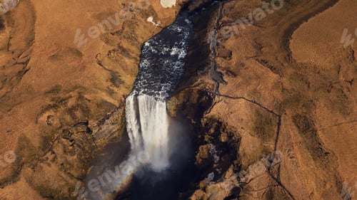 Preview: Aerial view of huge cascade in iceland