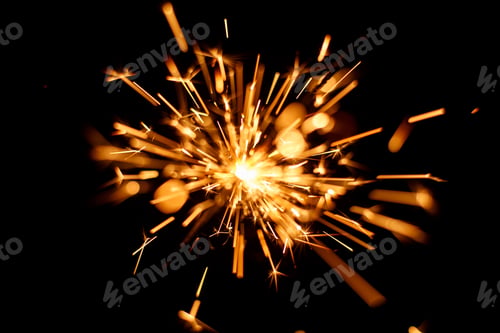 Preview: Burning Bengal Fire On A Black Background. Christmas, New Year Sparkle Fire. Festive Background